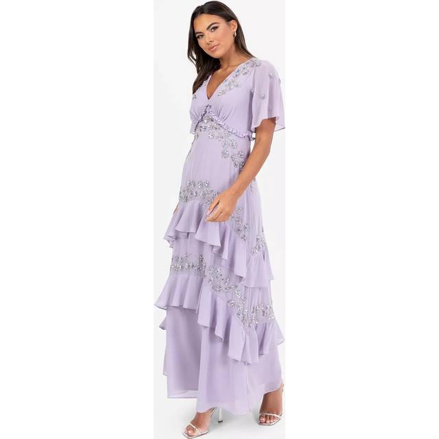 Maya Deluxe Floral Tiered Maxi Dress, Thistle Lilac/Silver