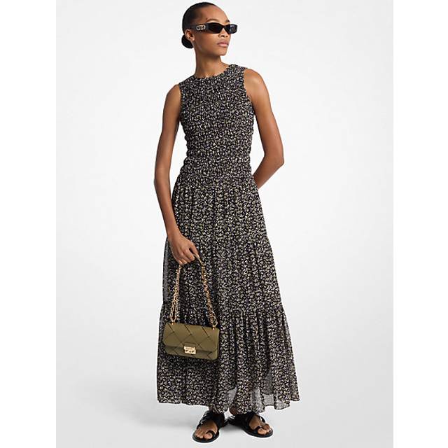 MK Floral Print Smocked Georgette Maxi Dress - Green - Michael Kors - XS