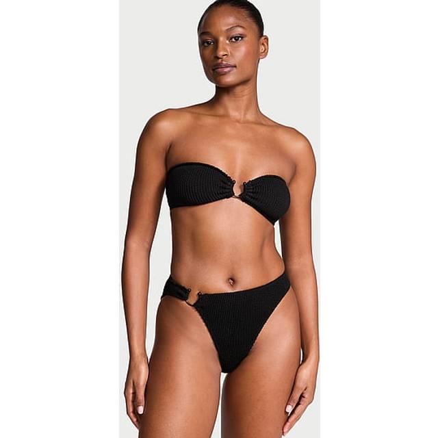 Victoria's Secret Pure Black Strapless Crinkle U-Ring Bandeau Bikini Top - pure black - XL-2XL