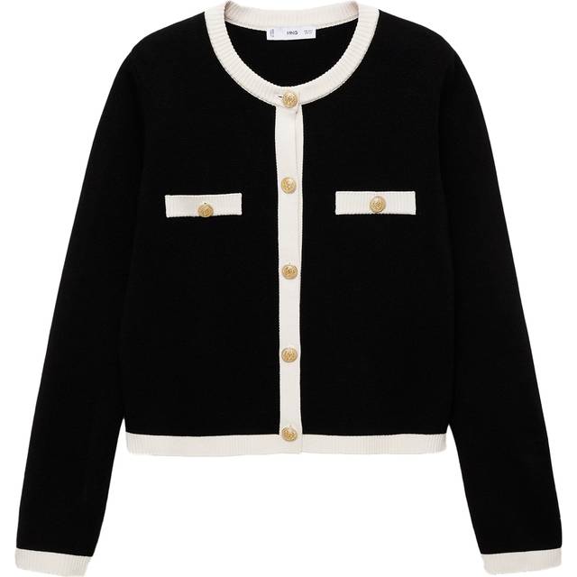 Knitted jacket with jewel buttons black - Woman - 2XL - MANGO - Black
