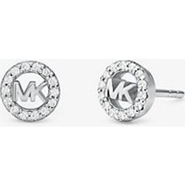 MK Fulton Precious-Metal Plated Sterling Silver Pavé Logo Charm Stud Earrings - Silver - Michael Kors - ONE SIZE