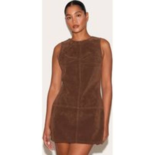 Deep Chocolate Structured Faux Suede Seam Detail Sleeveless Shift Dress, Deep Chocolate - 12