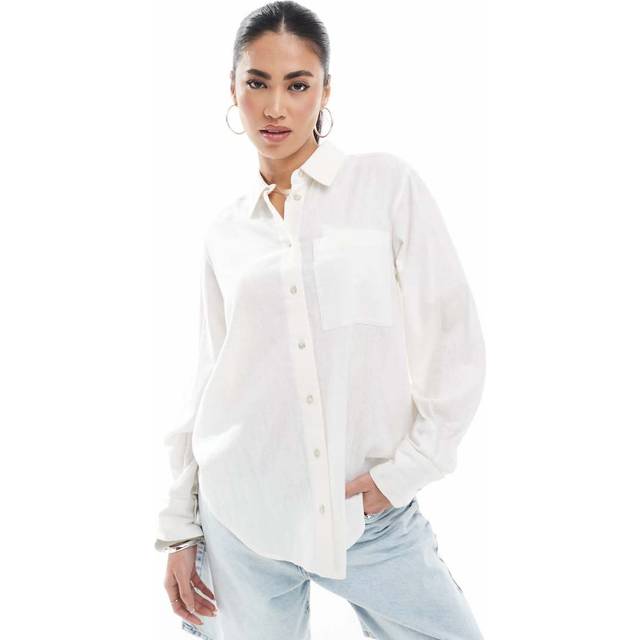 New Look Women's White Long Sleeve Cotton Linen Shirt - UK 12