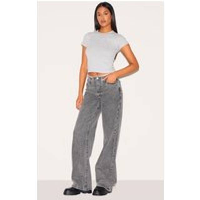 Tall Washed Grey Fray Waist Low Rise Straight Leg Jeans, Washed Grey - 14
