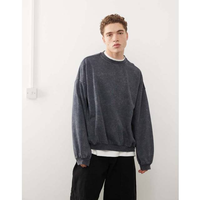 Weekday – Leon – Svart, stentvättad sweatshirt i oversize-Svart/a