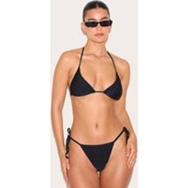 Black Basic Triangle and Tie Side Bikini Set, Black - L