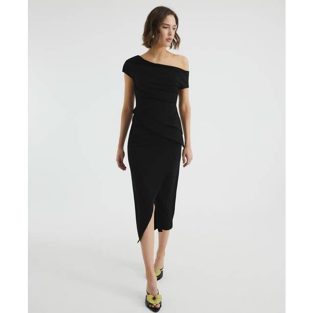 River Island Womens Black Off Shoulder Layered Midi Dress - 14