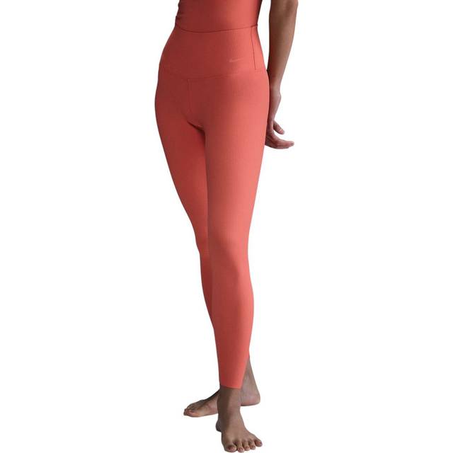 Nike Zenvy Rib Women's Gentle-Support High-Waisted 7/8 Leggings - Orange - Nylon/Elastane - L (UK 16&#x2013;18)