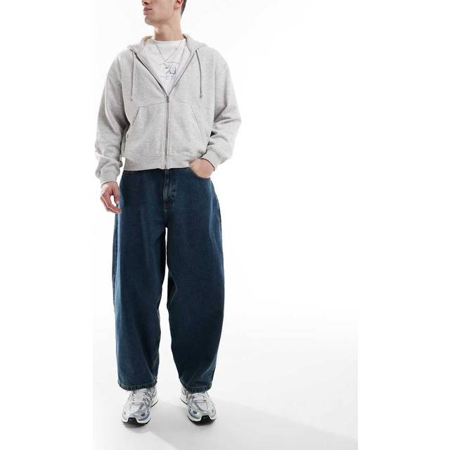 ASOS DESIGN – Mellanblå, tvättade, baggy jeans i oversize