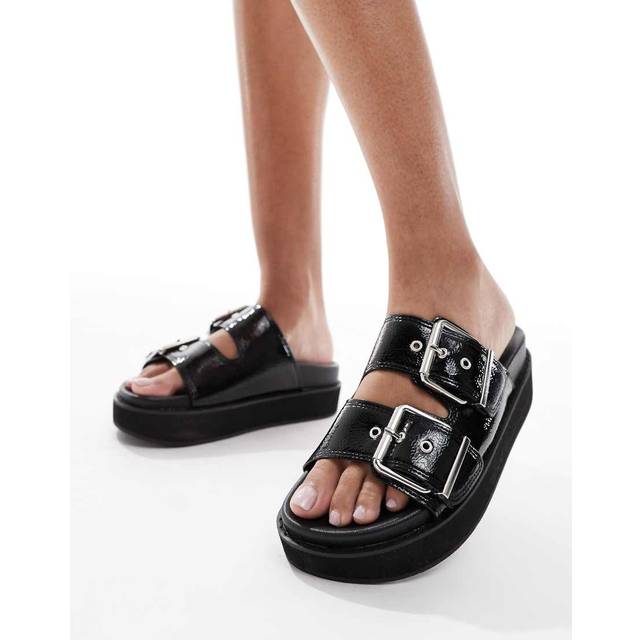 New Look Women's Black Buckled Strap Faux Leather Sandals Vegan - UK 6