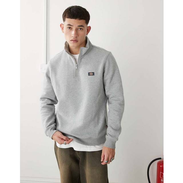 Dickies Mens Grey Melange Oakport Quarter Zip Sweatshirt - Medium
