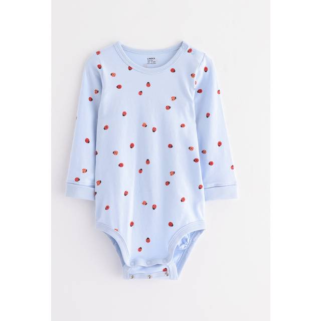 Lindex Baby Long Sleeve Ladybird Bodysuit, Light Blue
