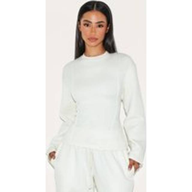 Petite Cream Long Sleeve Waist Cinched Sweatshirt, White - M