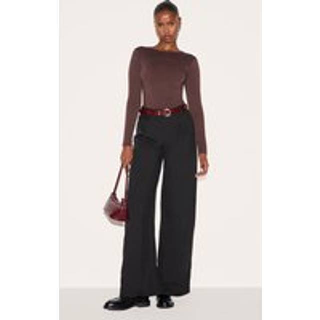Black Woven Tailored High Waist Wide Leg Trousers, Black - 10