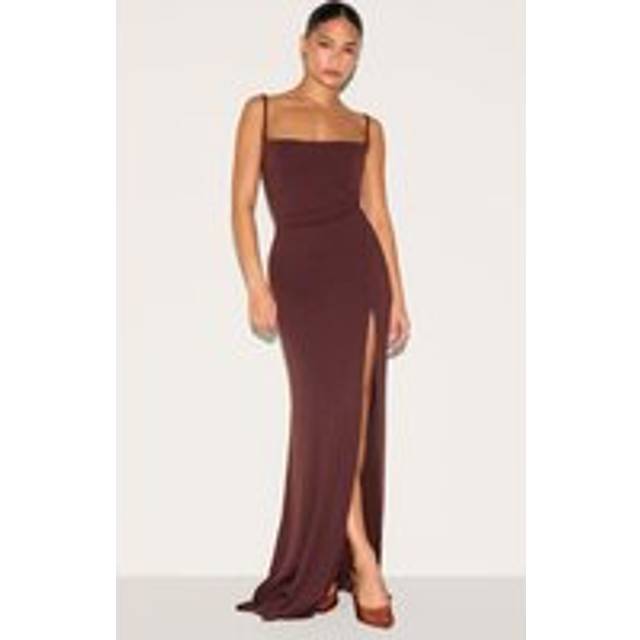 Petite Chocolate Contour Jersey Slit Detail Maxi Dress, Chocolate