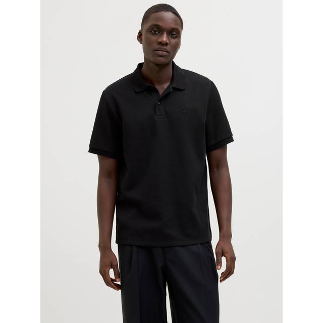 Jack & Jones – Svart pikétröja med våffeltextur-Svart/a