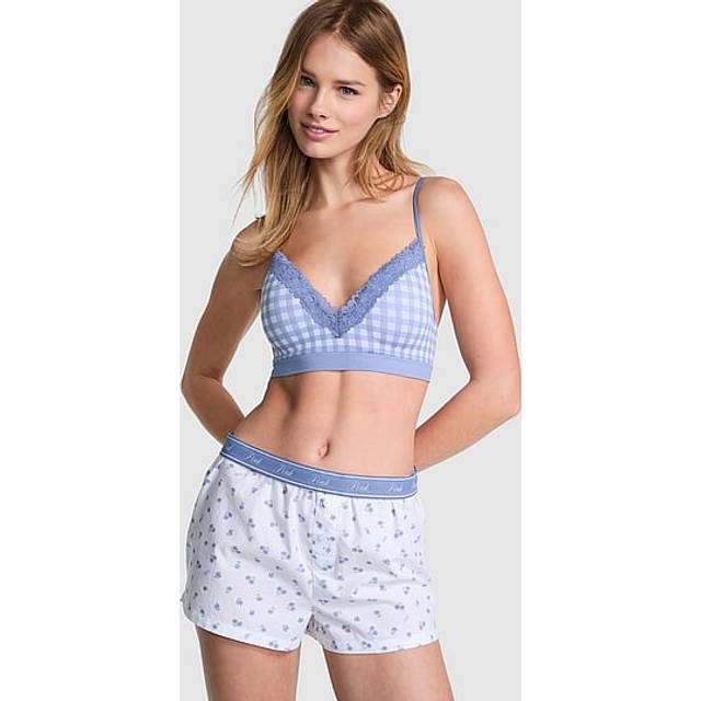 Victorias Secret PINK White Floral Cotton Short Pyjama Bottoms - white floral - L