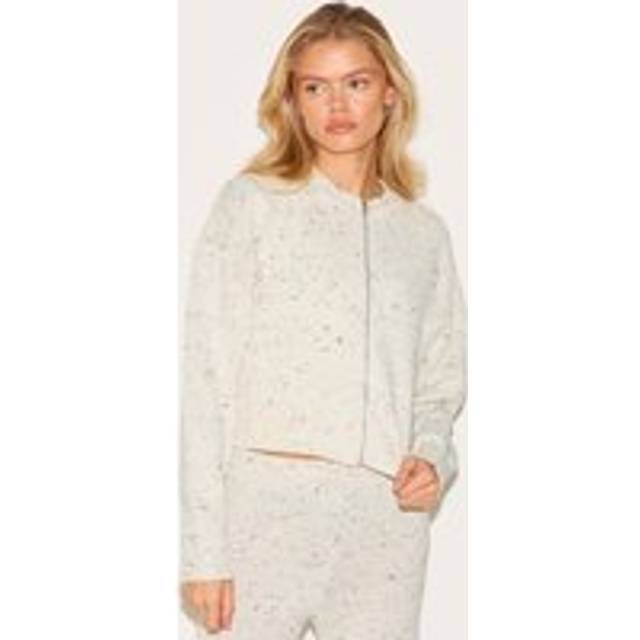 Cream Space Dye Knitted Zip Up Cardigan, White - XS