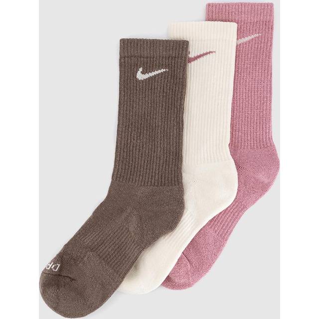 Nike Crew Socks 3 Pair Pink Brown Cream, M - Pink/Brown