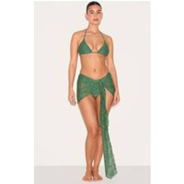 Khaki Lace Tie Side Sarong, Green - 14
