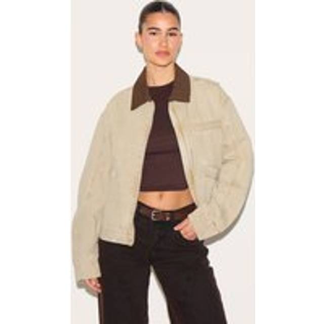 Sand Washed Corduroy Fitted Denim Jacket, Sand - 12