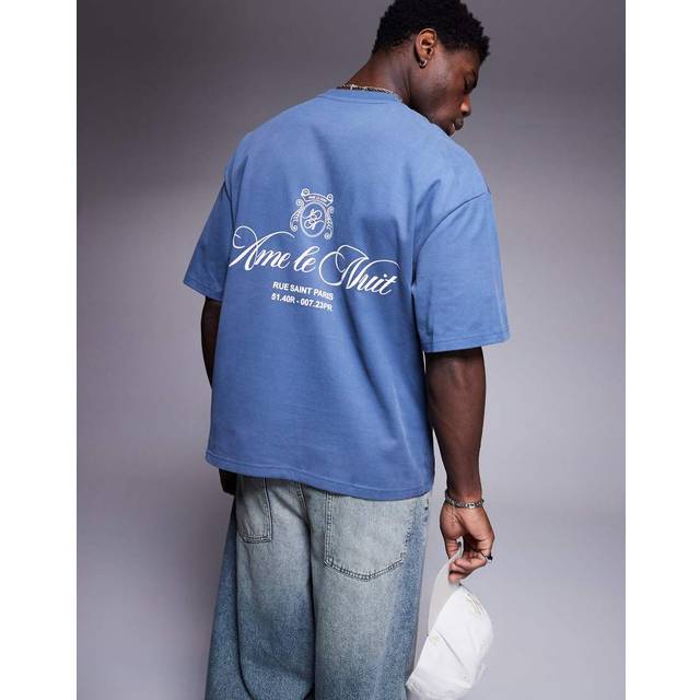 River Island Ame Nuit Boxy Fit T-Shirt - Blue, Blue, Size S, Men