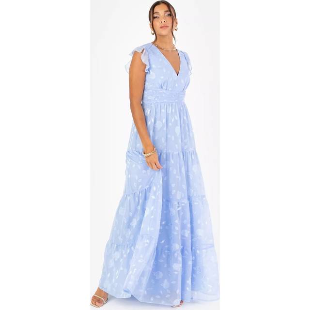 Maya Deluxe Floral Flutter Sleeve V-Neck Maxi Dress