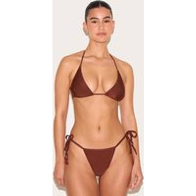 Chocolate Basic Triangle And Tie Side Bikini Set, Chocolate - L