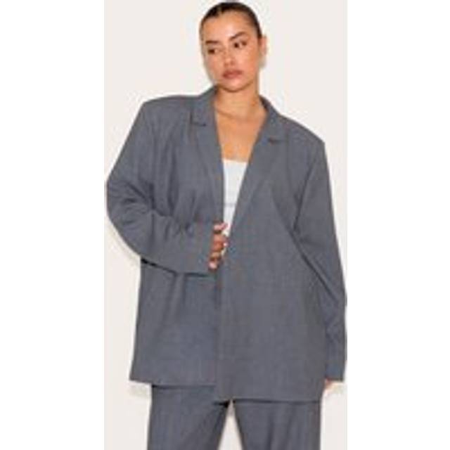 Plus Charcoal Tailored Oversized Dad Blazer, Grey - 22