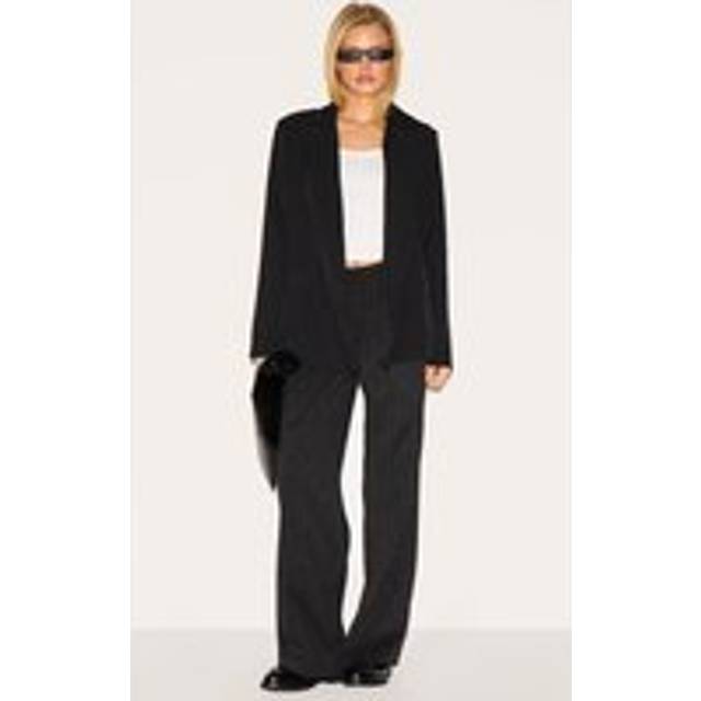 Black Pinstripe Tailored Wool Feel Mid Rise Trousers, Black - 12