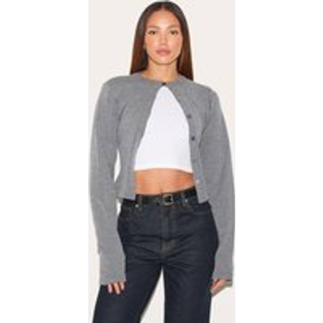 Tall Charcoal Button Up Slim Fit Knit Cardigan, Grey - L