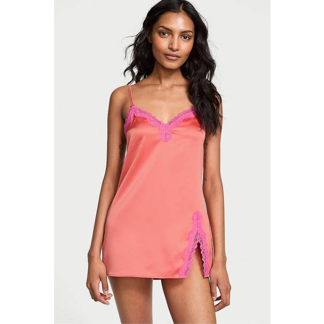 Victoria's Secret Coral Ribbon Pink Lace Slip Dress - coral ribbon pink