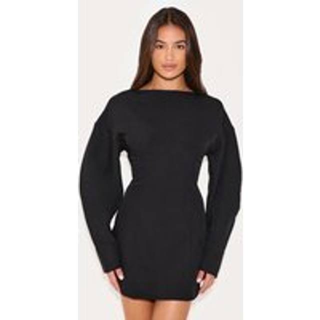 Black Tailored Long Sleeve Shift Dress, Black - 12