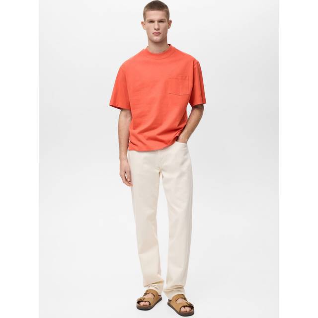 T-shirt 100% cotton boxy fit pocket orange - Man - XS - MANGO MAN - Orange