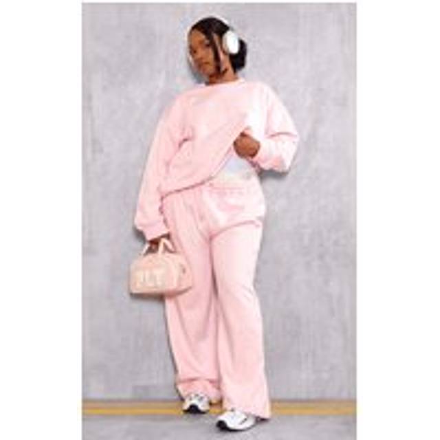 PRETTYLITTLETHING Plus Baby Pink Embossed Graphic Straight Leg Joggers, Pink - XL