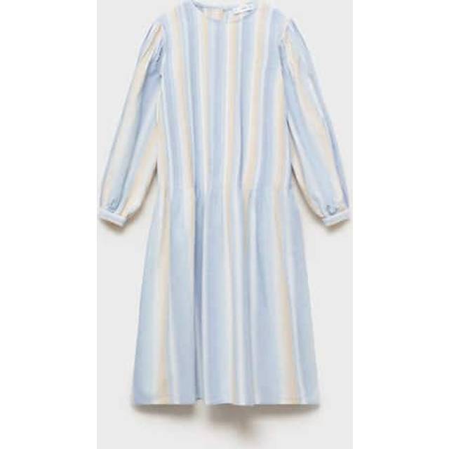 Striped gathered dress sky blue - Kids - 11 - MANGO KIDS - Sky Blue