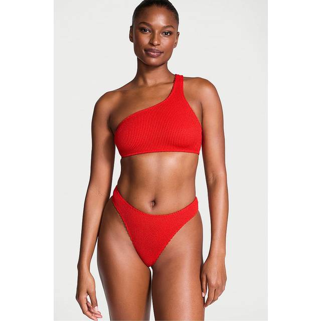 Victoria's Secret Vermillion Red One Shoulder Crinkle Bikini Top - vermillion red - XL-2XL