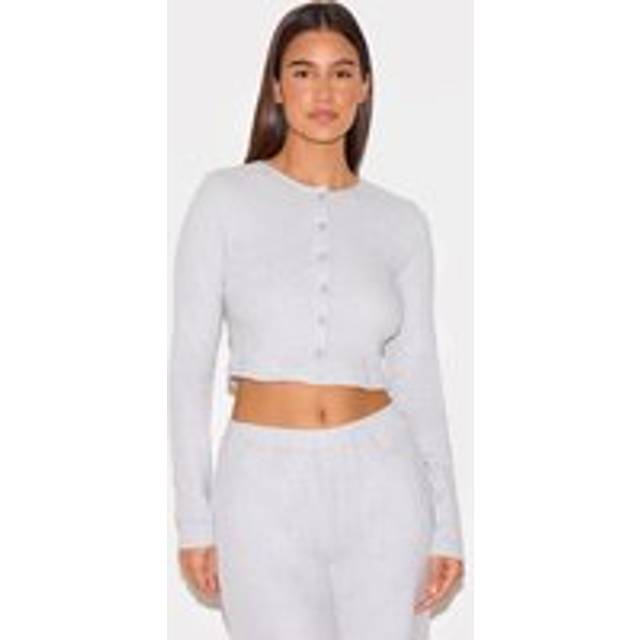 Ash Grey Brushed Rib Button Front Cardigan, Ash Grey - 14