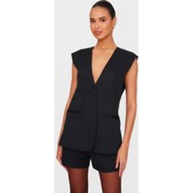 Black Premium Tailored Woven Longline Waistcoat, Black - 10