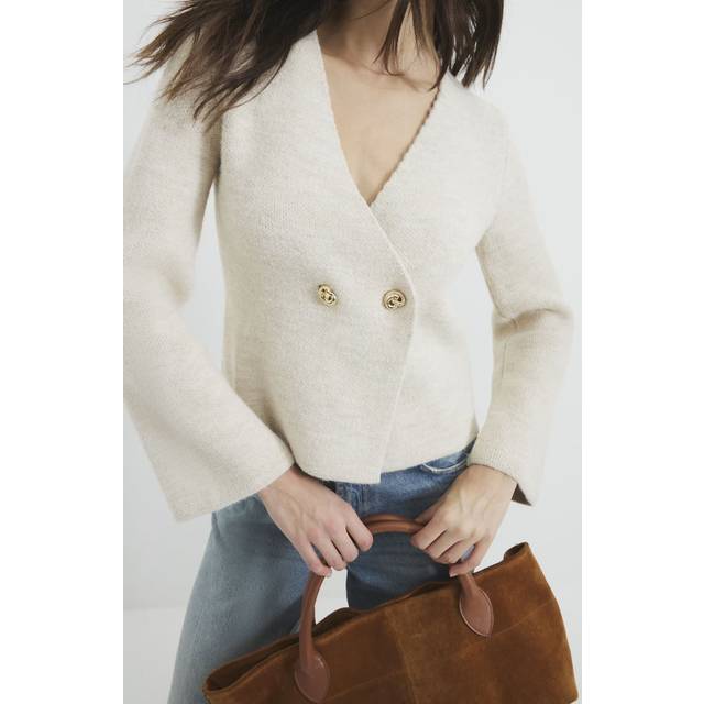River Island Womens Beige Long Sleeve Asymmetric Button Cardigan