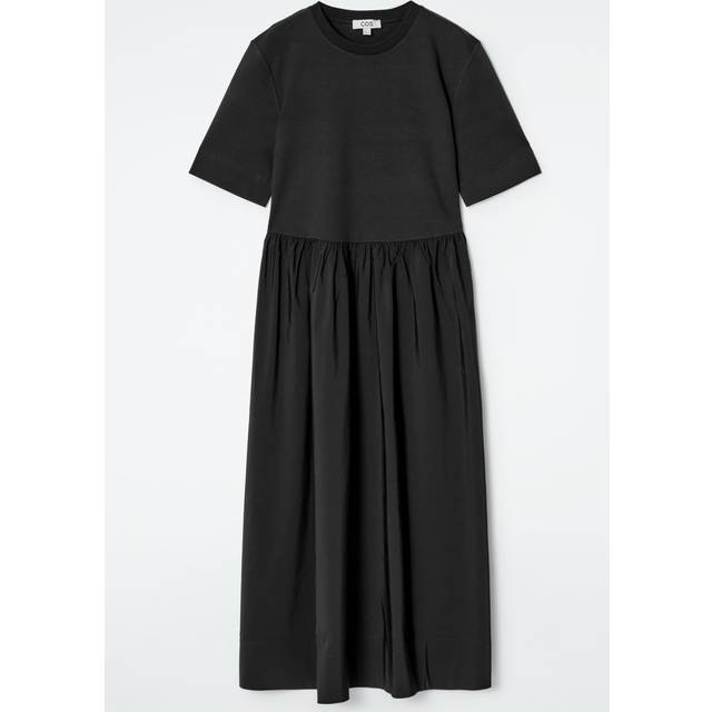 Contrast-Panel Midi Dress - Navy