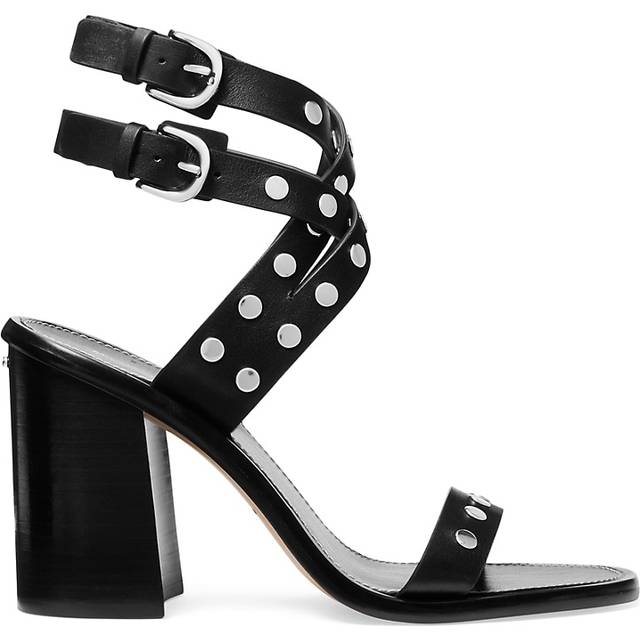 MK Irene Studded Leather Block Heel Sandal - Black - Michael Kors