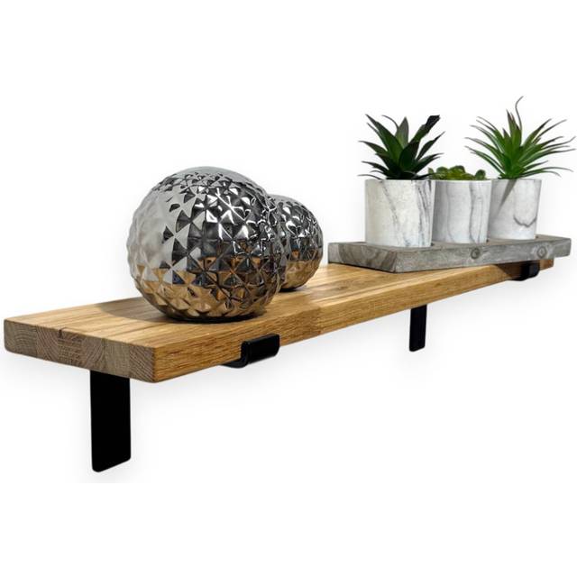 Oak Wooden Shelf Wall-Mounted Floating Rustic, 22Mm With Down Brackets (2.2cm H x 120cm W x 14.5cm D)