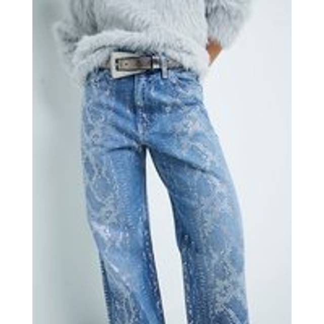River Island Womens Petite Blue Relaxed Straight Snake Jeans - 4XS