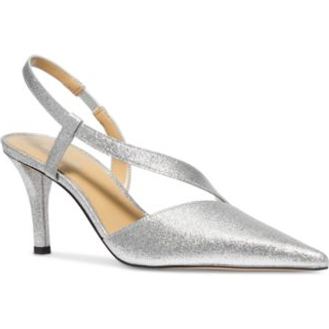 MK Jaida Glitter Embellished Leather Pump - Silver - Michael Kors - UK 7