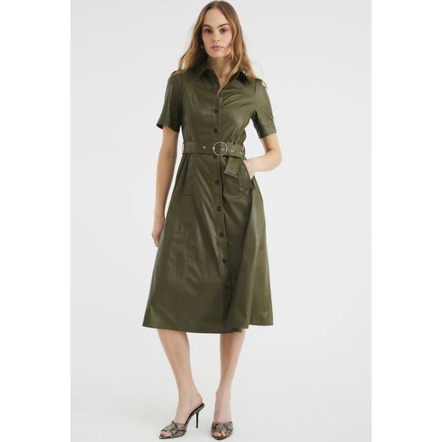 River Island Womens Khaki Faux Leather Midi Shirt Dress - 16