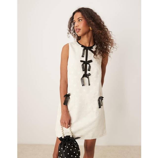 Sister Jane Tamara Bow Embellished Heart Jacquard Mini Dress, Cream