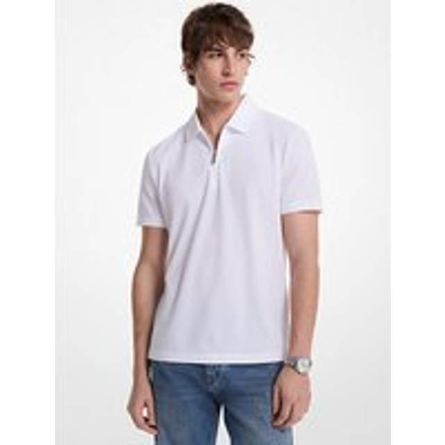 MK Cotton Blend Piqué Zip-Up Polo Shirt - White - Michael Kors
