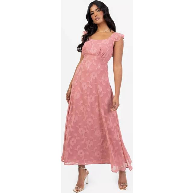 Anaya With Love Floral Jacquard Tie Back Midi Dress, Dusty Rose