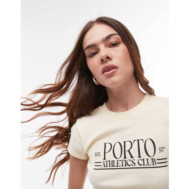 Topshop – Ljusgul t-shirt i babydesign med Porto-tryck